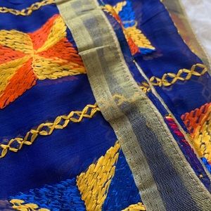 Blue Hand Embroidered Duppata / Phulkari / Stole